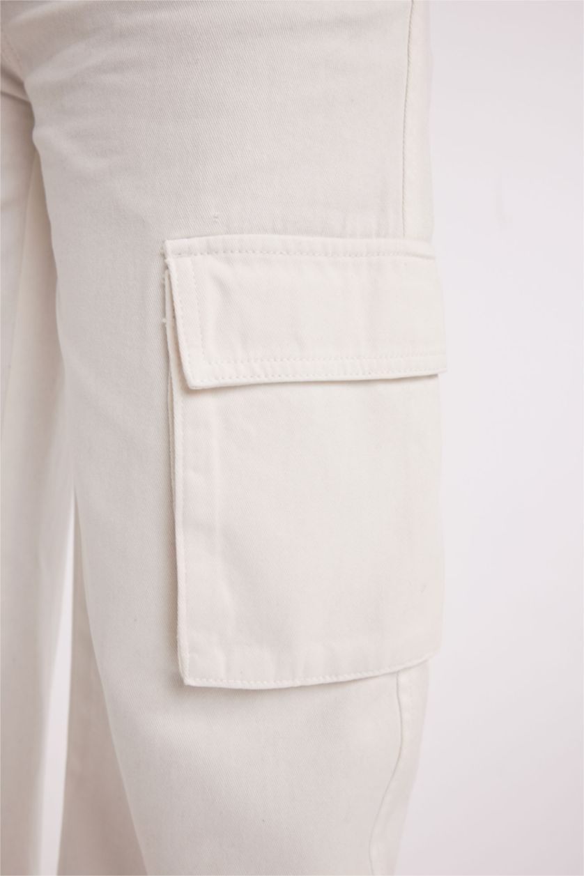 Женщины Бежевый Wide Leg Cargo из габардина