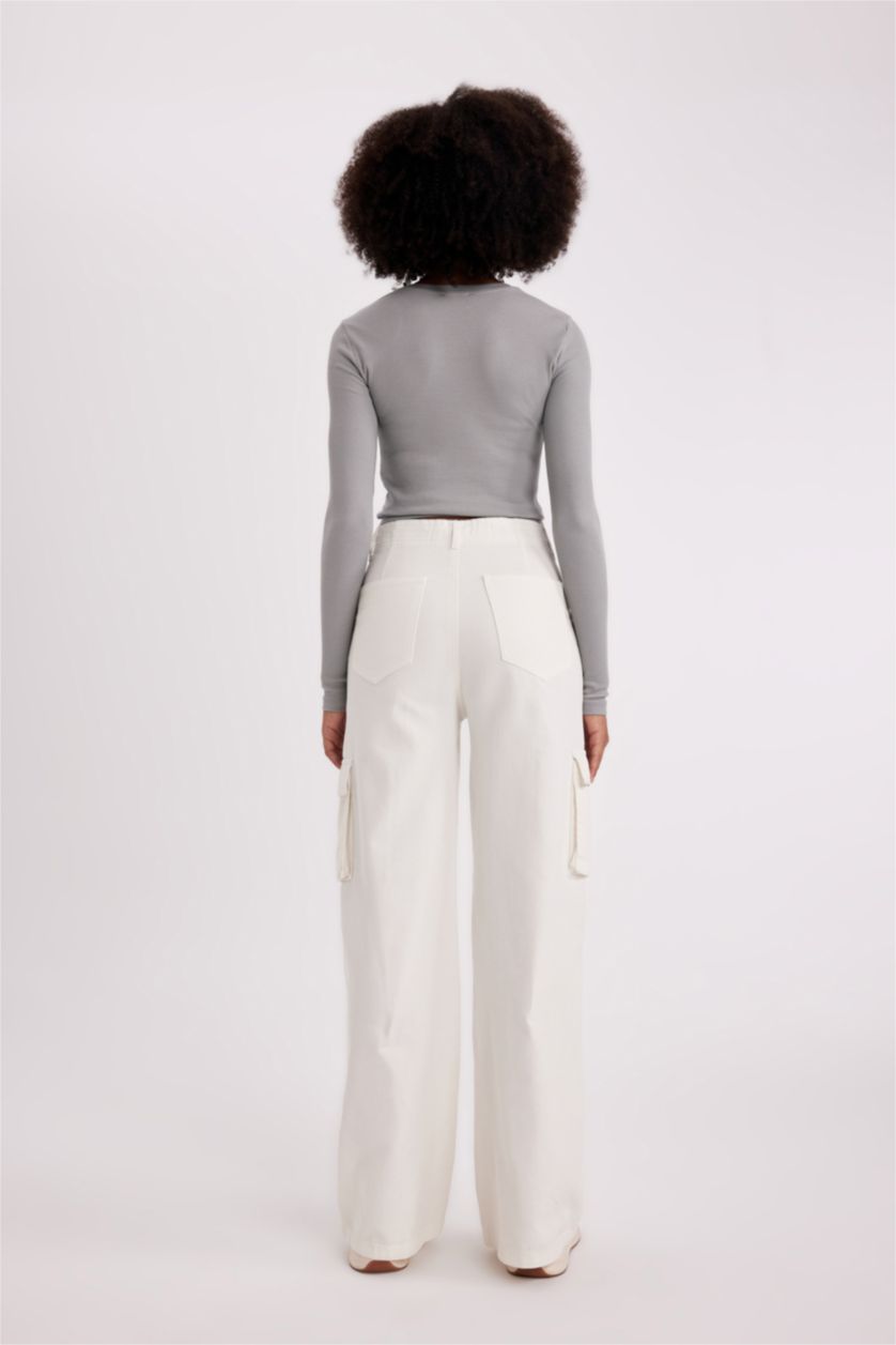 Женщины Бежевый Wide Leg Cargo из габардина