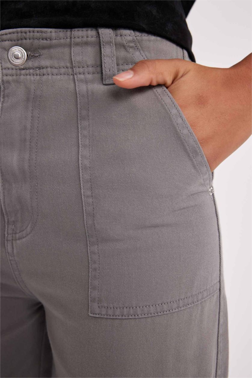 WOMAN Grey Wide Leg Cargo High Waist Standard Gabardine Trousers