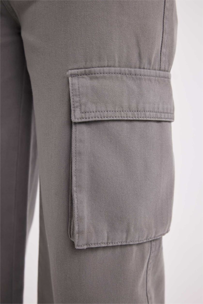 WOMAN Grey Wide Leg Cargo High Waist Standard Gabardine Trousers