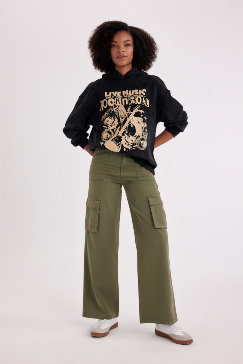 نساء كاكي فاتح بنطلون جينز وايد ليج برجل عريض وخصر عالي