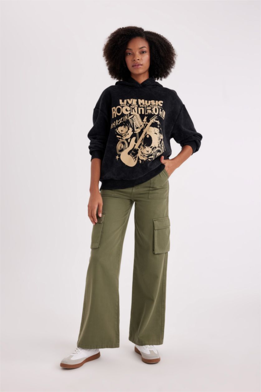 نساء كاكي فاتح بنطلون جينز وايد ليج برجل عريض وخصر عالي