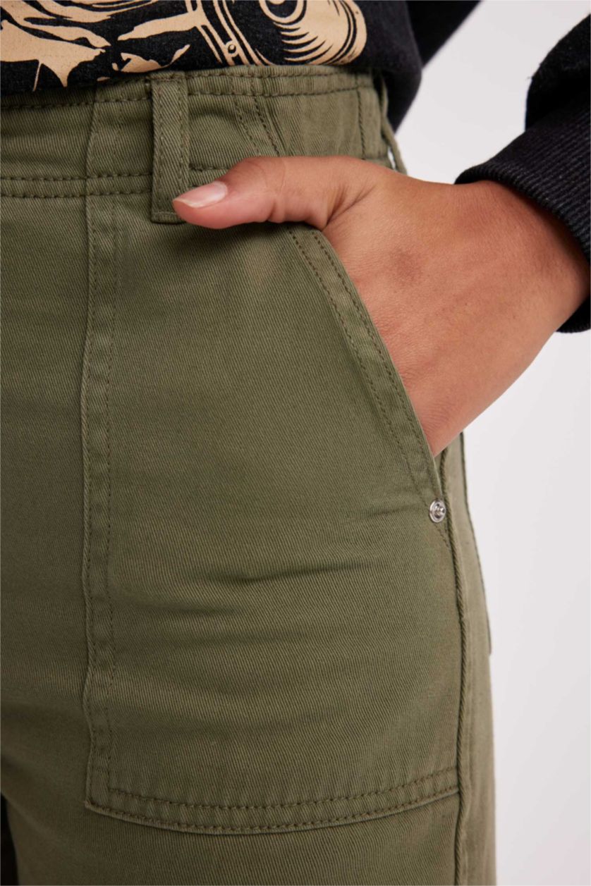 نساء كاكي فاتح بنطلون جينز وايد ليج برجل عريض وخصر عالي