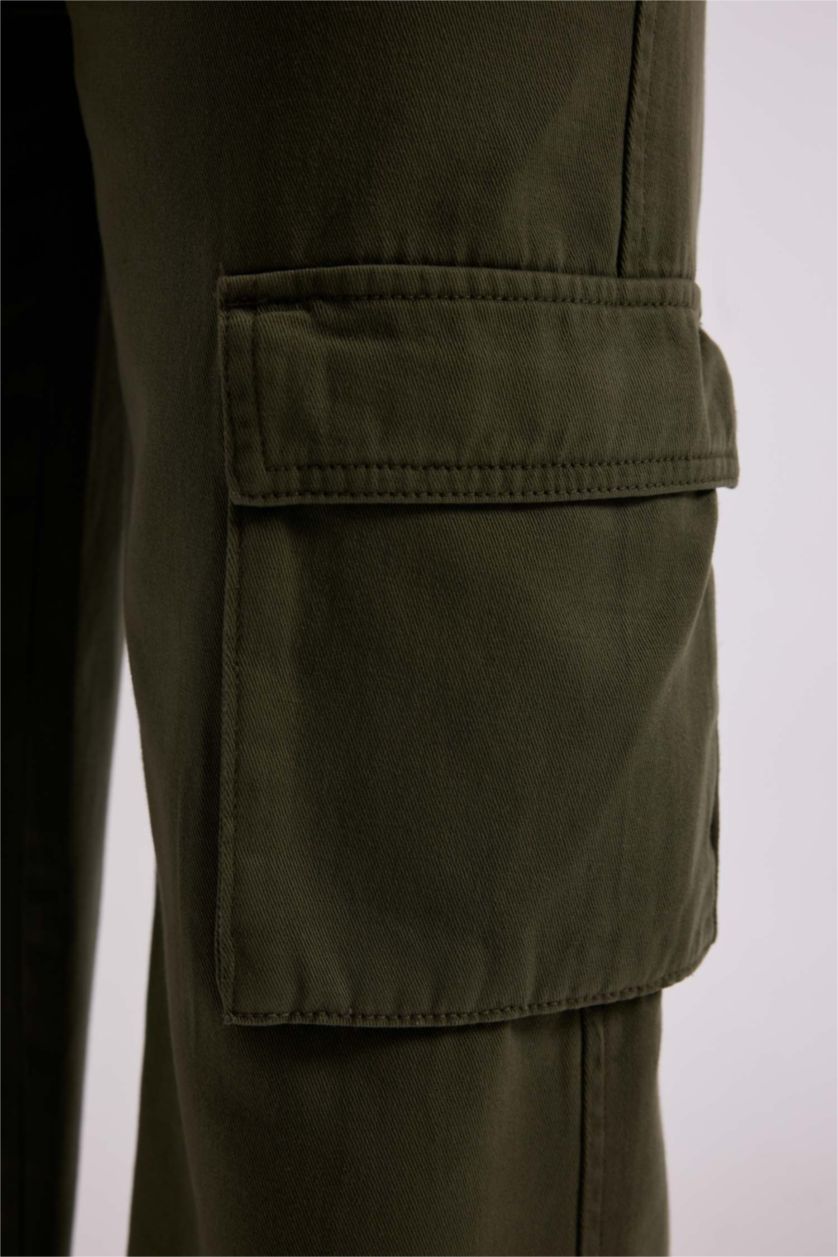 نساء كاكي فاتح بنطلون جينز وايد ليج برجل عريض وخصر عالي