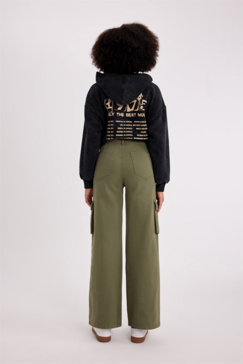 نساء كاكي فاتح بنطلون جينز وايد ليج برجل عريض وخصر عالي