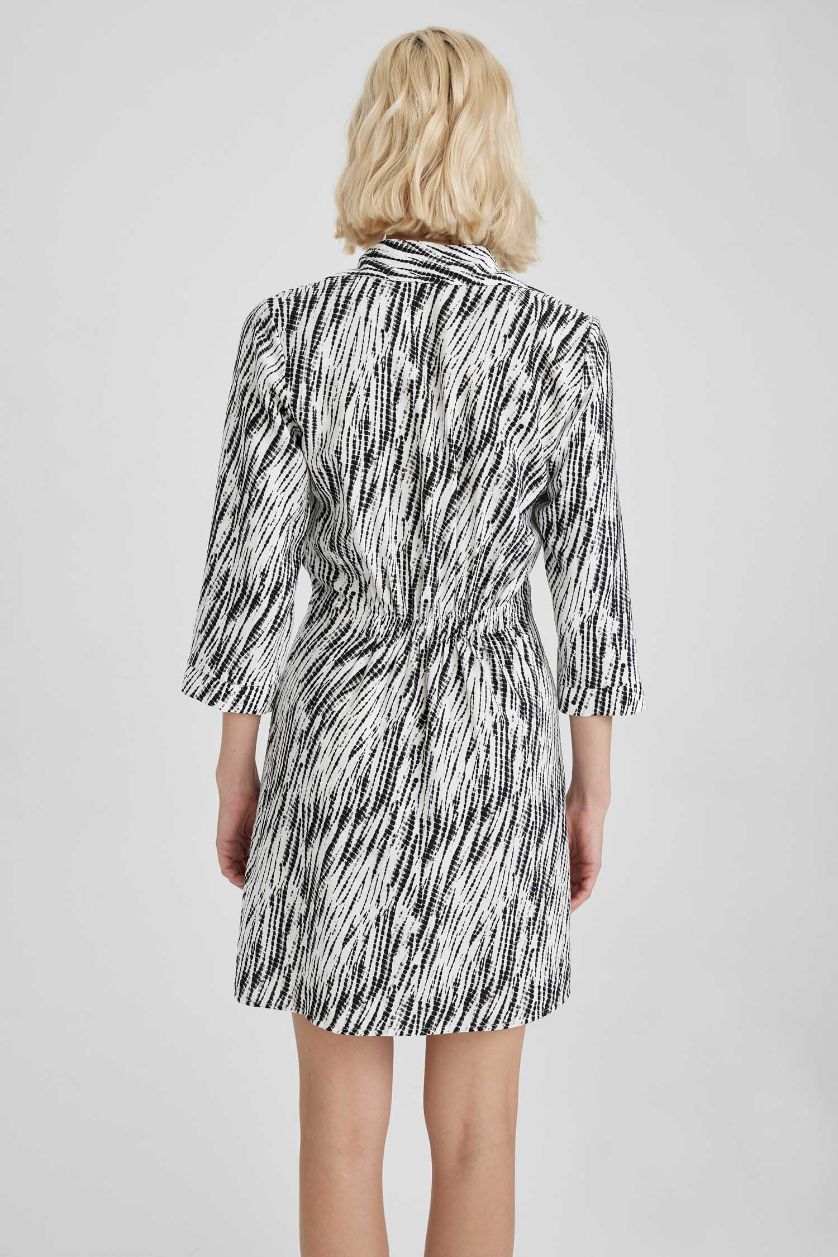 WOMAN Ecru Shirt Collar Tie Dye Aerobin Mini Long Sleeve Dress