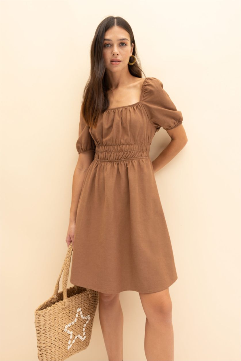 WOMAN Light Brown Linen Mini Dress