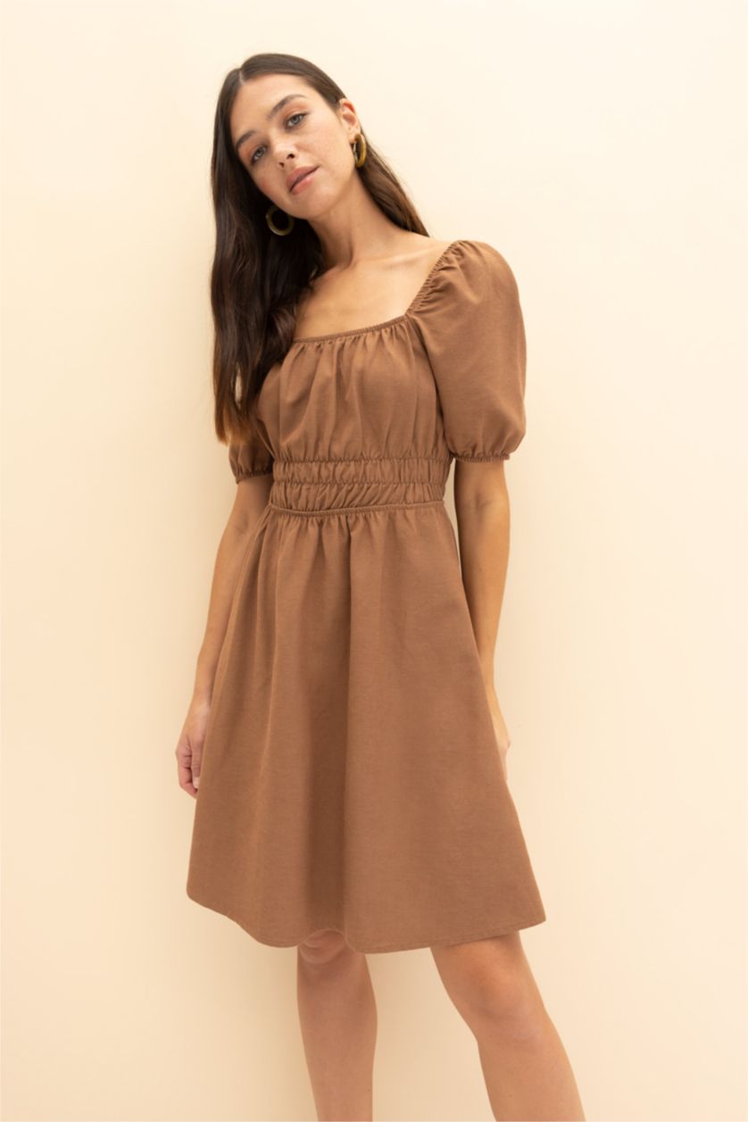 WOMAN Light Brown Linen Mini Dress