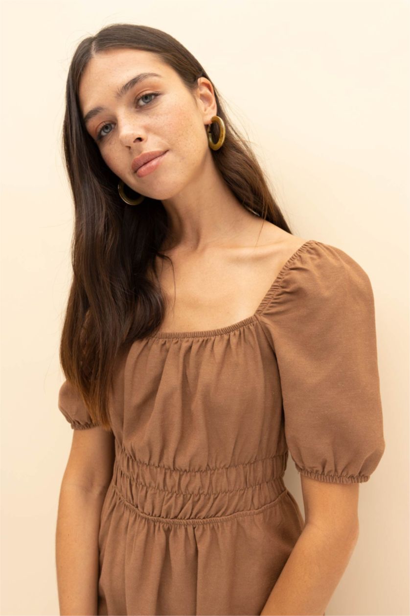 WOMAN Light Brown Linen Mini Dress