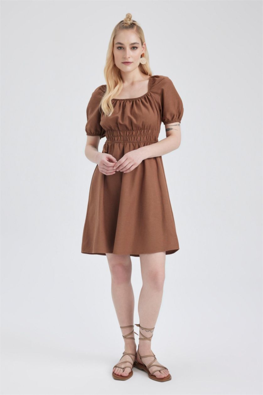WOMAN Light Brown Linen Mini Dress