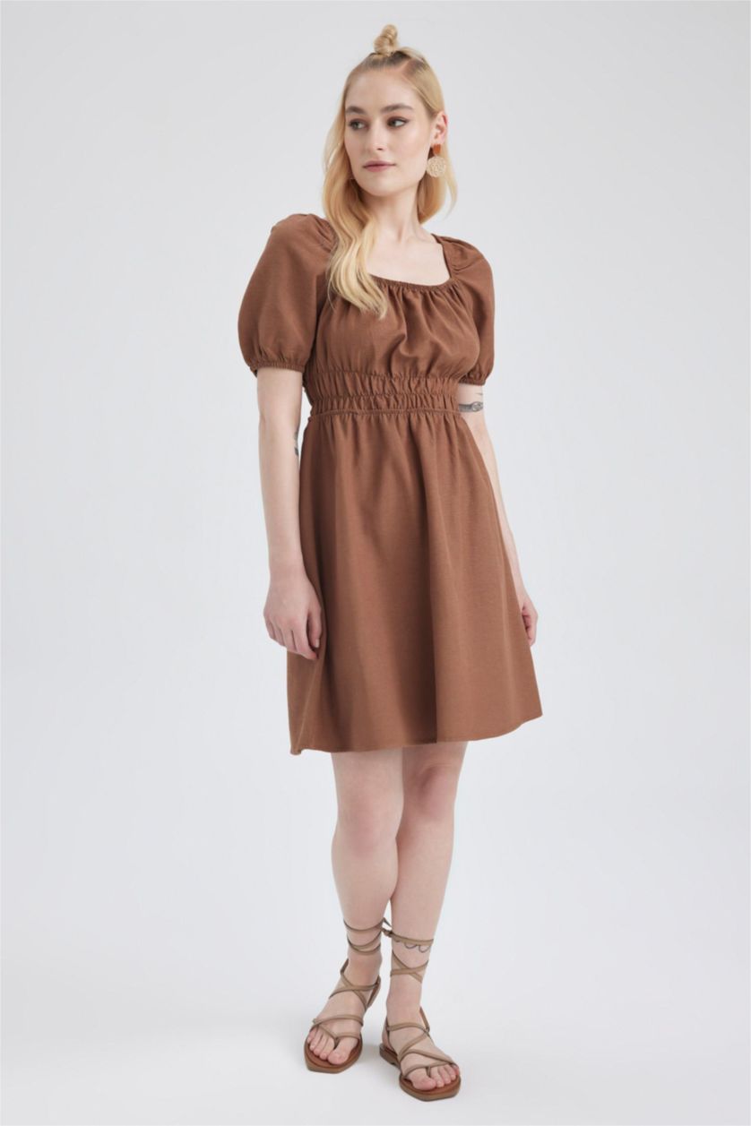 WOMAN Light Brown Linen Mini Dress