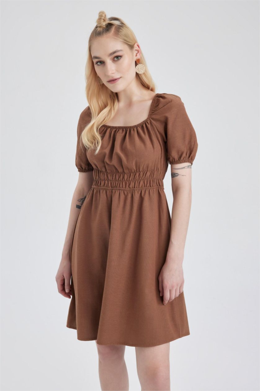 WOMAN Light Brown Linen Mini Dress