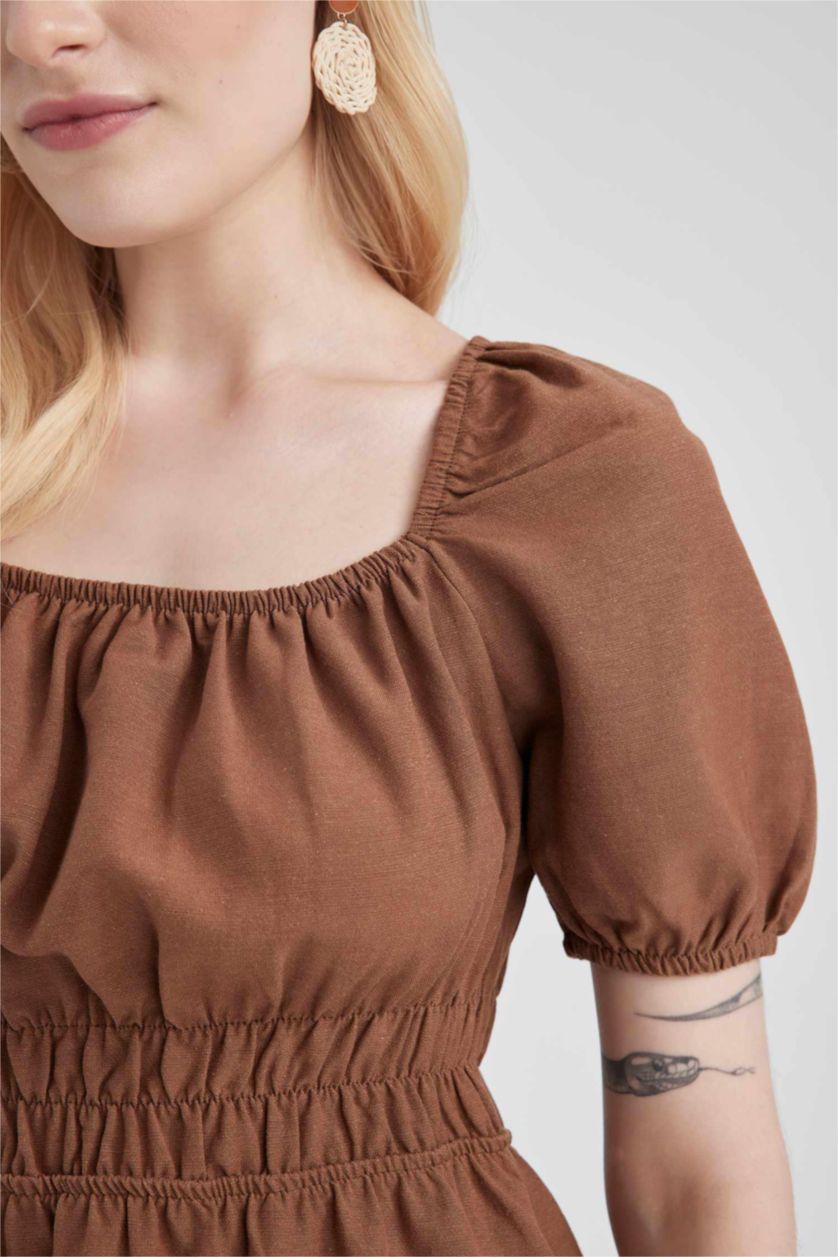 WOMAN Light Brown Linen Mini Dress