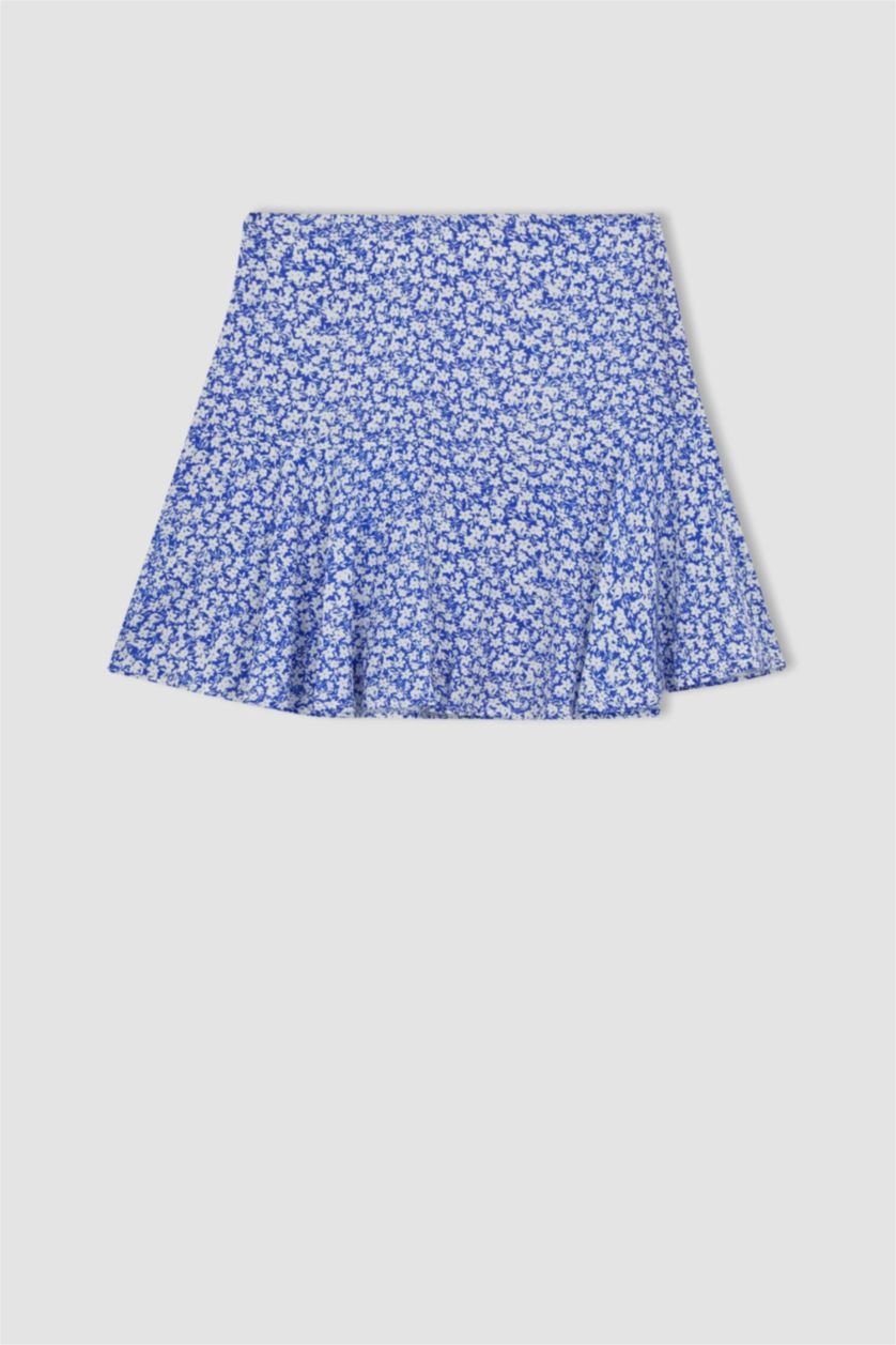 حريمي أزرق فاقع جيبة قصيرة منقوش