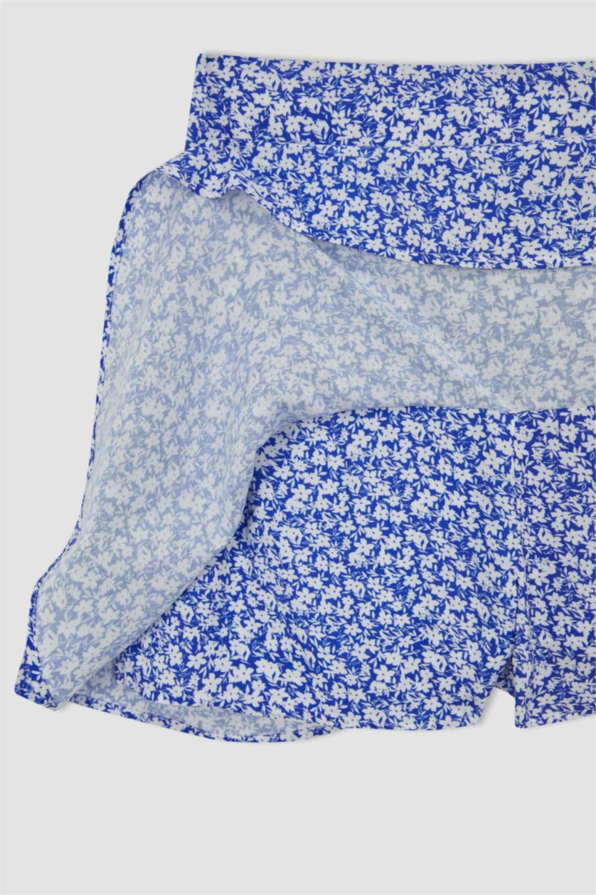 حريمي أزرق فاقع جيبة قصيرة منقوش