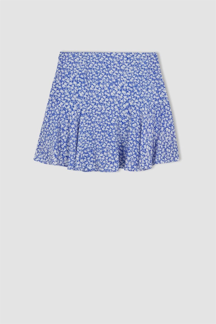 حريمي أزرق فاقع جيبة قصيرة منقوش