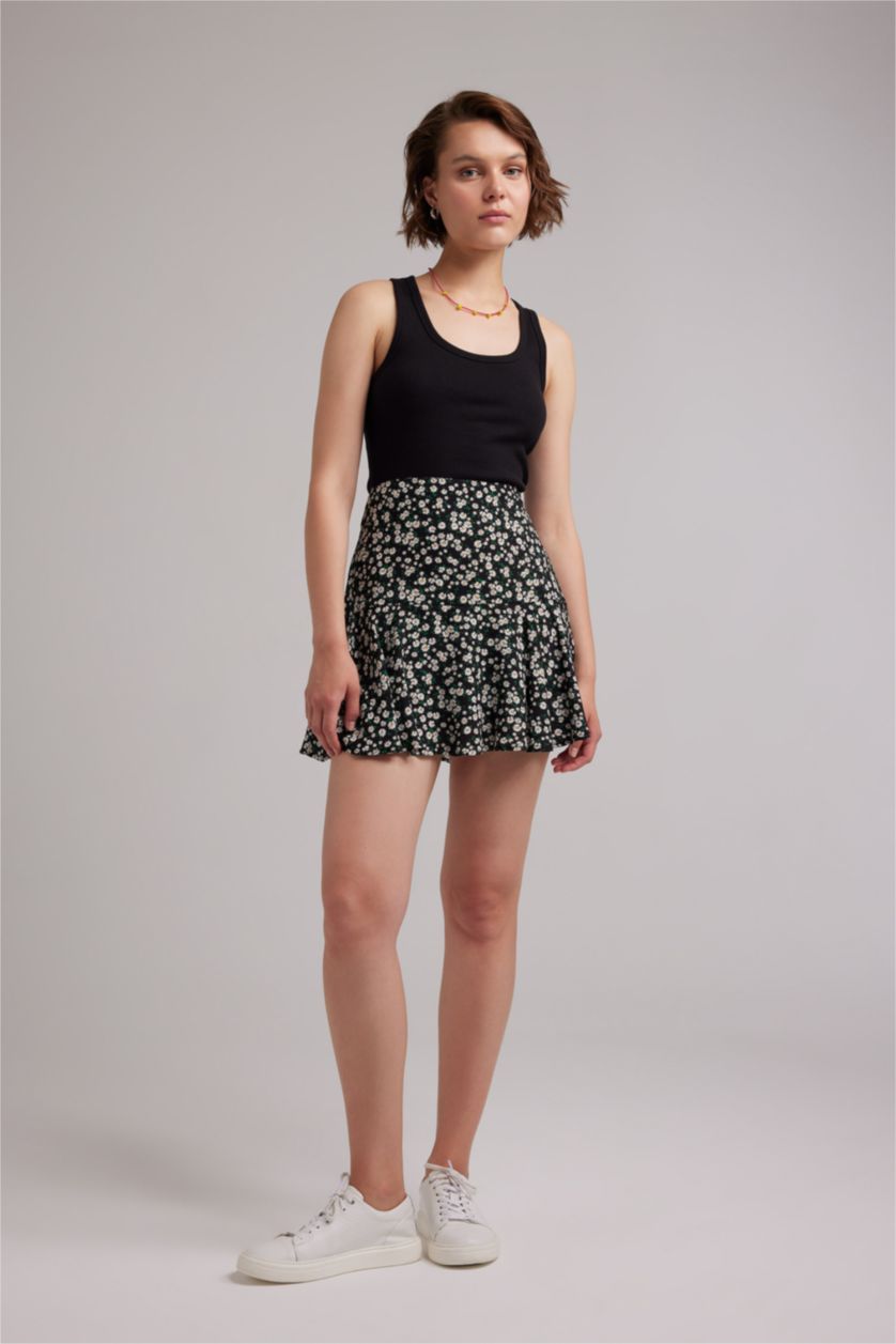 Kadın Siyah Desenli Kiloş Mini Etek