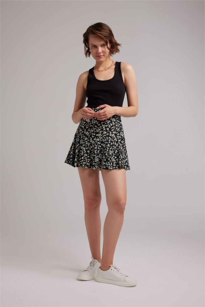 Kadın Siyah Desenli Kiloş Mini Etek