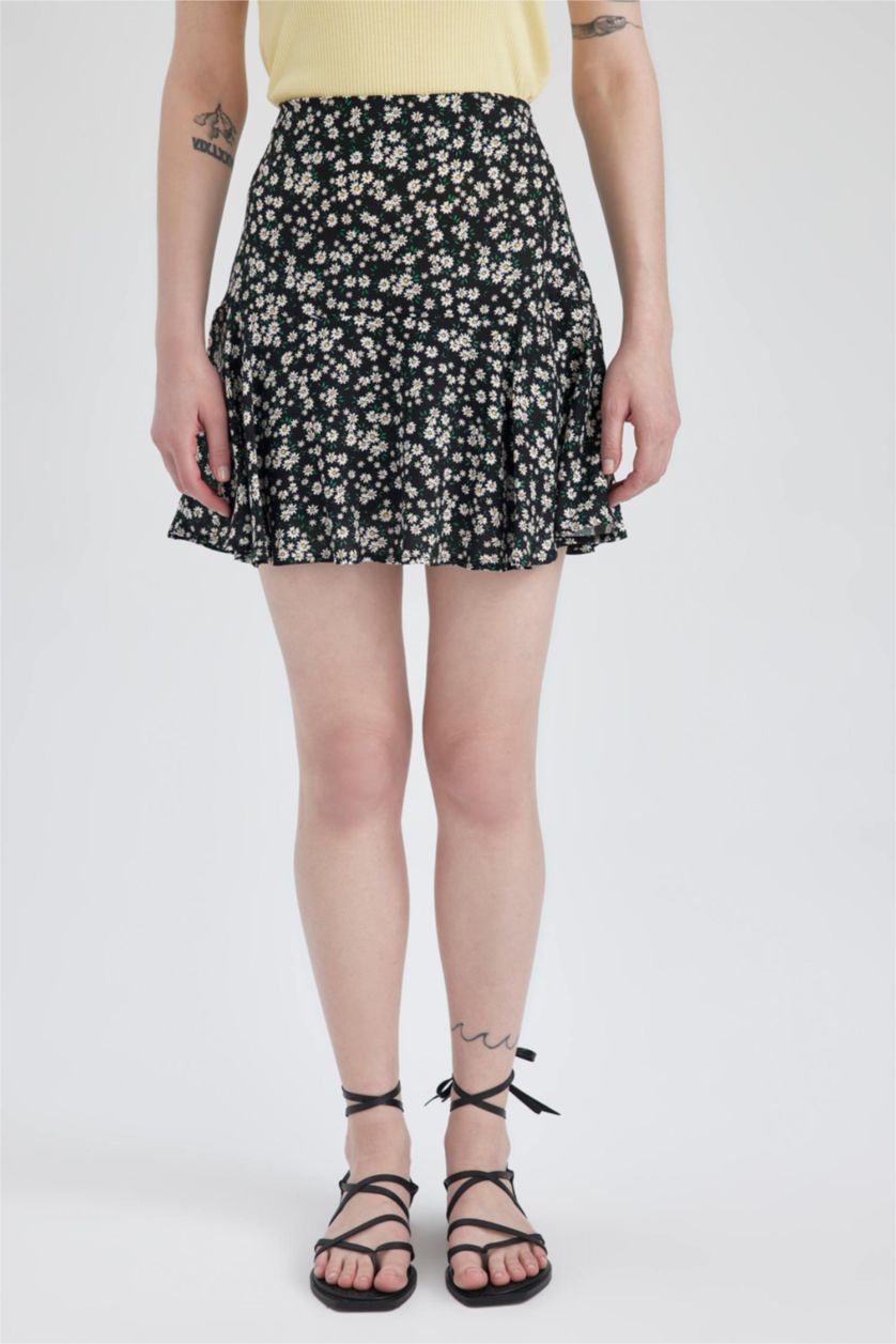 Kadın Siyah Desenli Kiloş Mini Etek