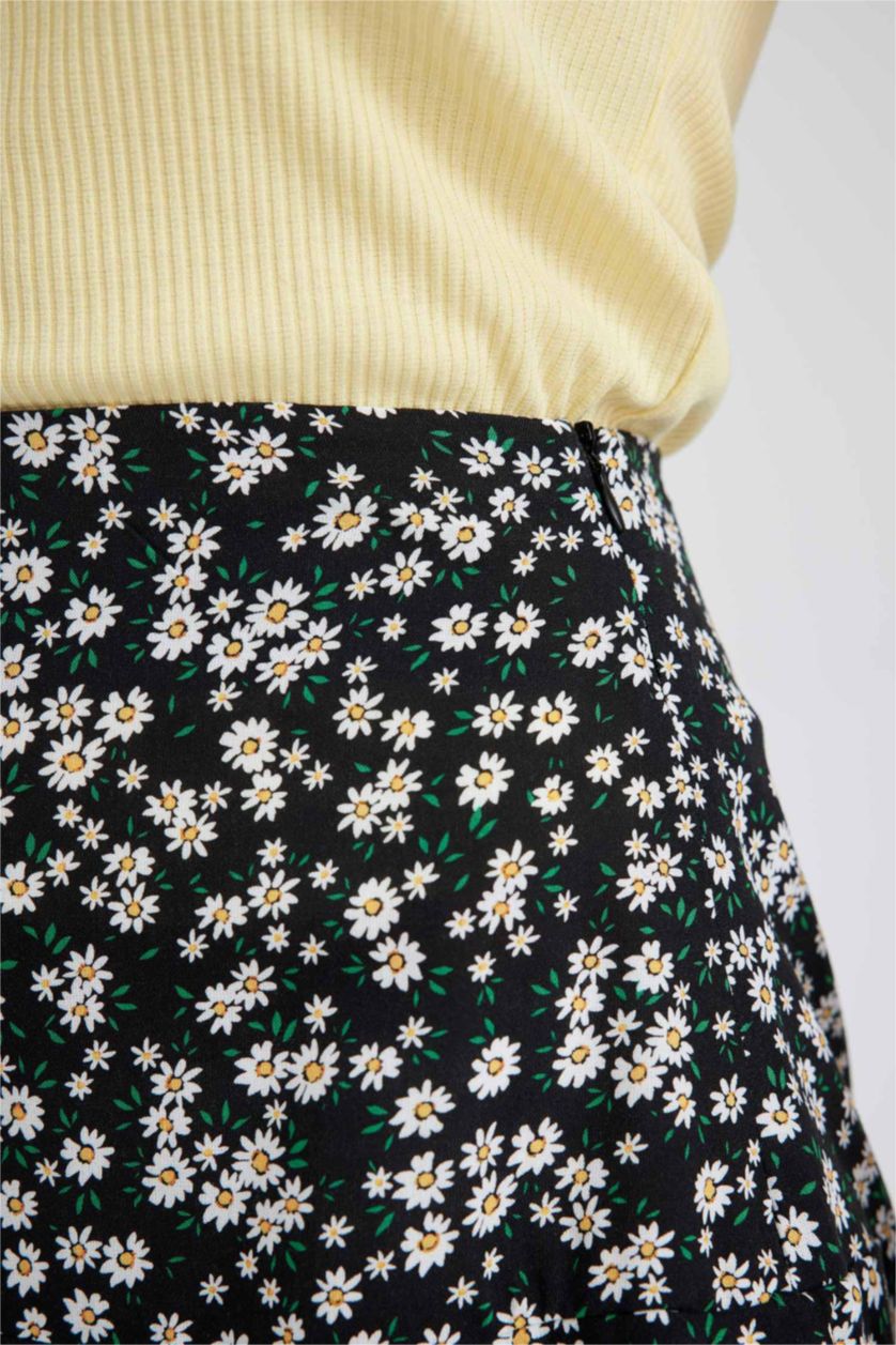 Kadın Siyah Desenli Kiloş Mini Etek