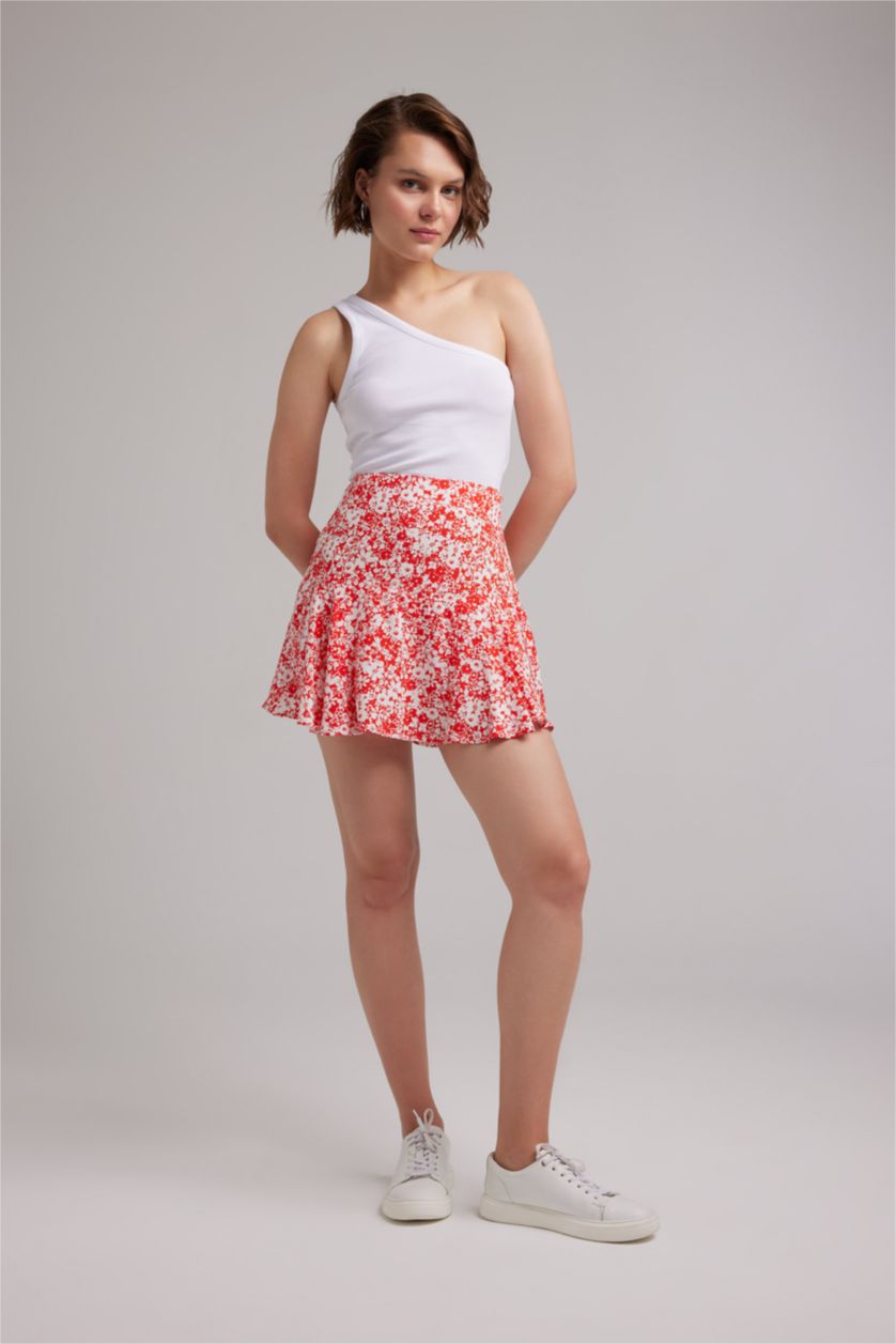 نساء أحمر تنورة قصيرة منقوش