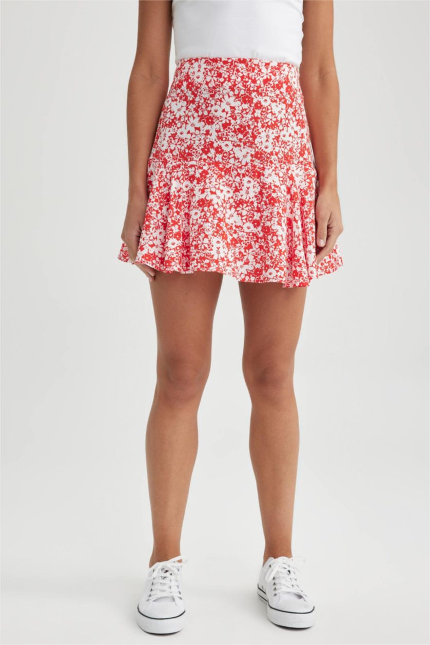 نساء أحمر تنورة قصيرة منقوش