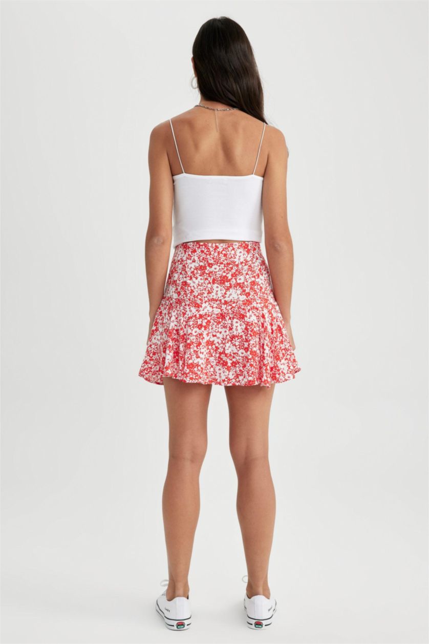 نساء أحمر تنورة قصيرة منقوش