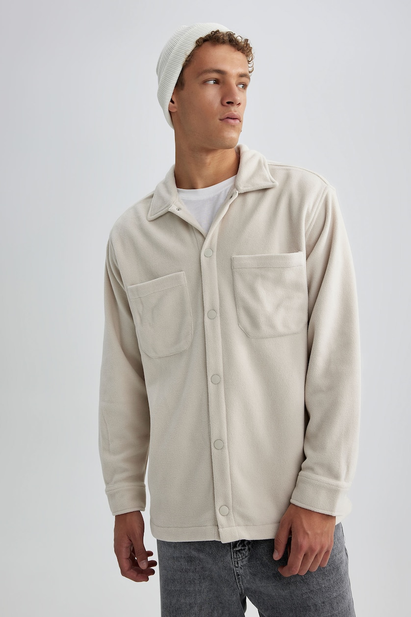 Beige Man Relax Fit fleece Long Sleeve Shirt 2851847 | DeFacto