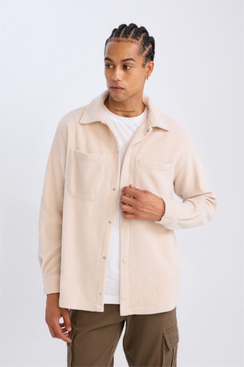 Erkek Taş Relax Fıt Polar Uzun Kollu Gömlek