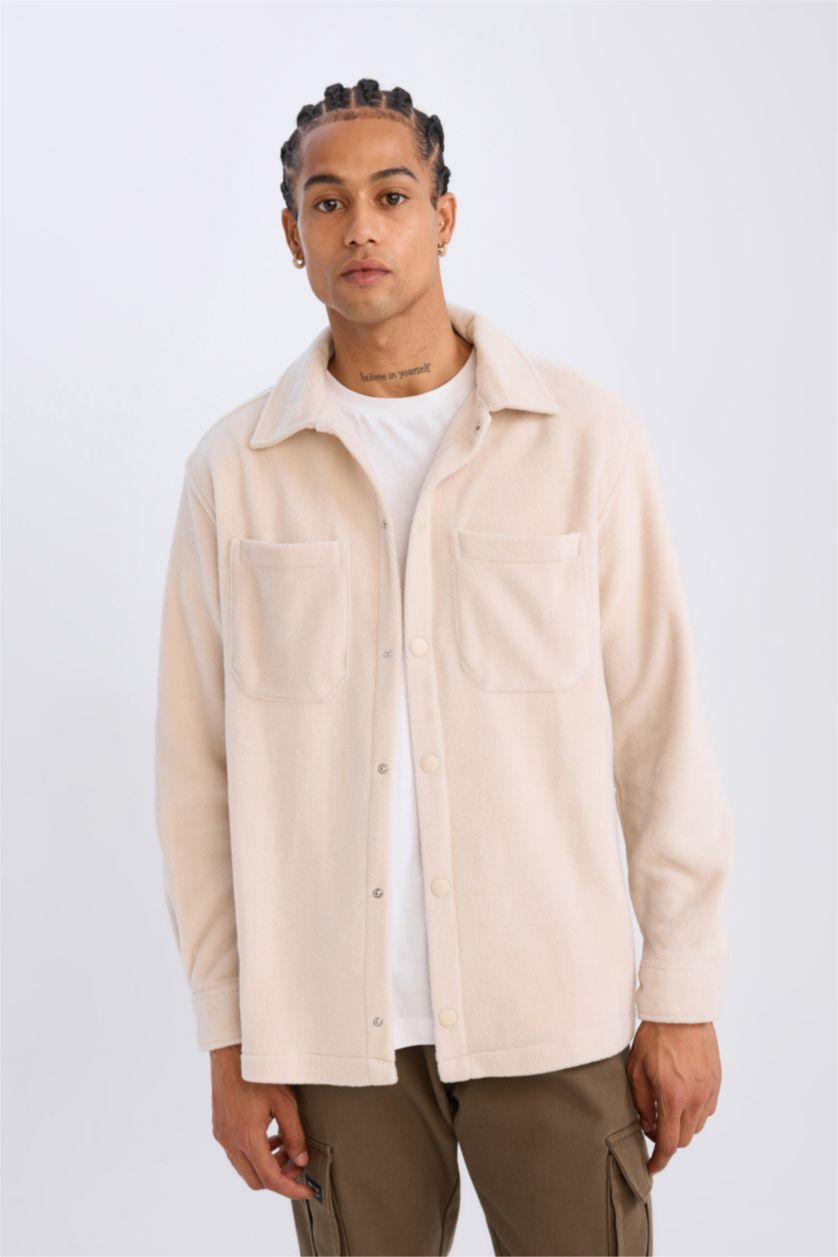 Erkek Taş Relax Fıt Polar Uzun Kollu Gömlek