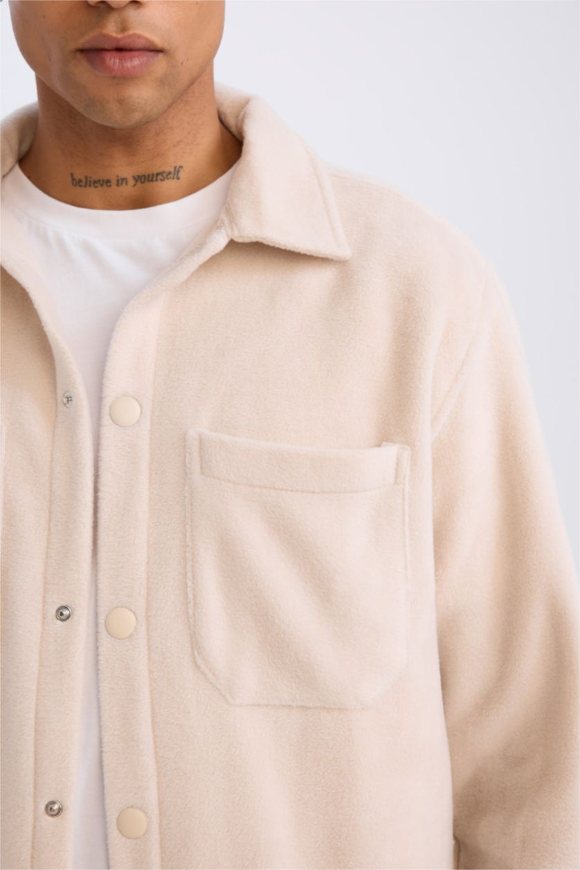 Erkek Taş Relax Fıt Polar Uzun Kollu Gömlek