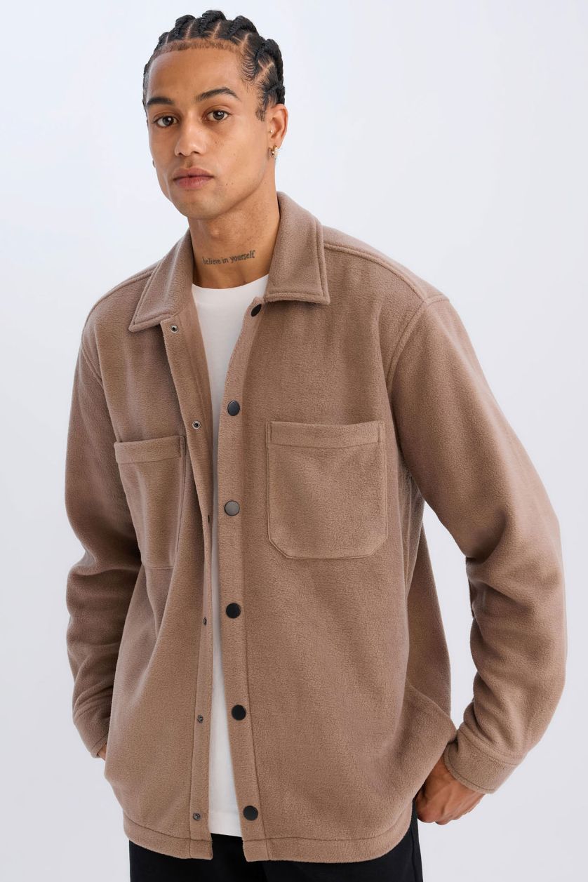 MAN Light Brown Relax Fit Long Sleeve Fleece Shirt