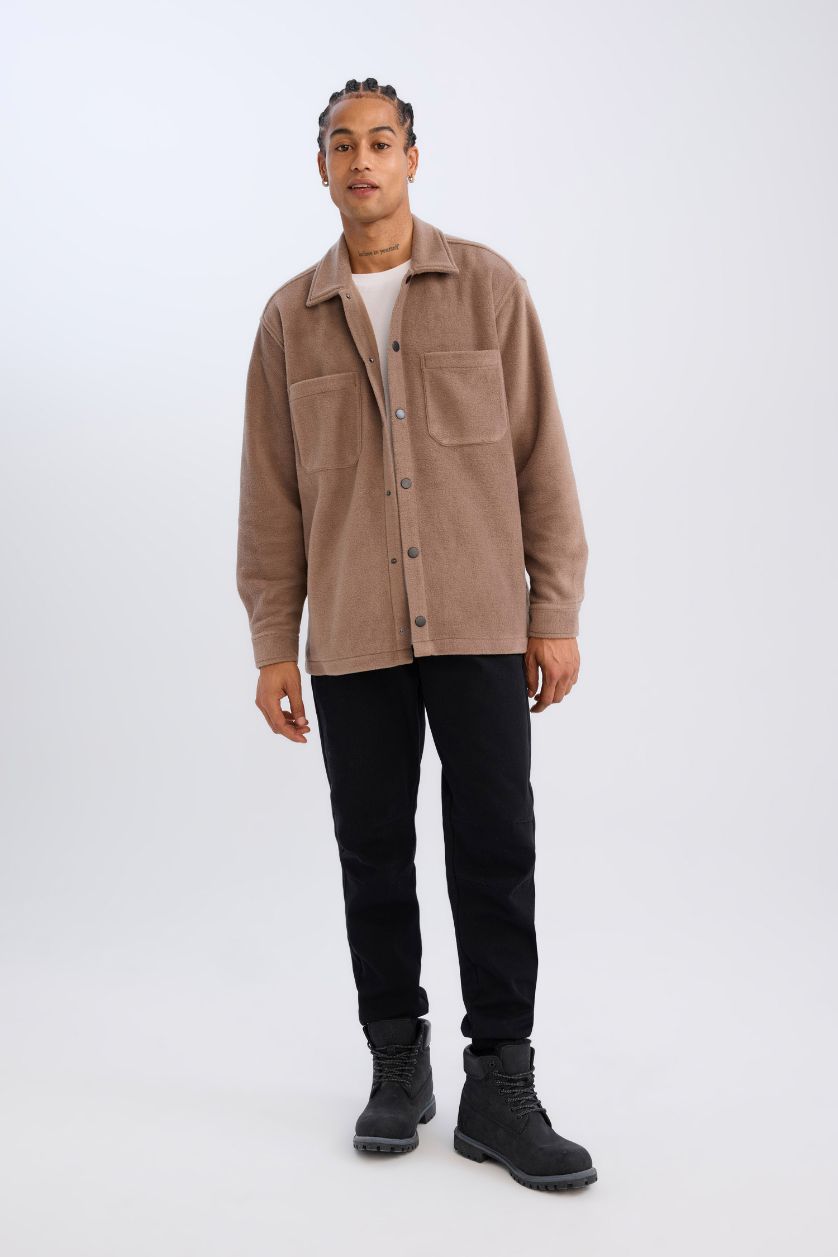 MAN Light Brown Relax Fit Long Sleeve Fleece Shirt