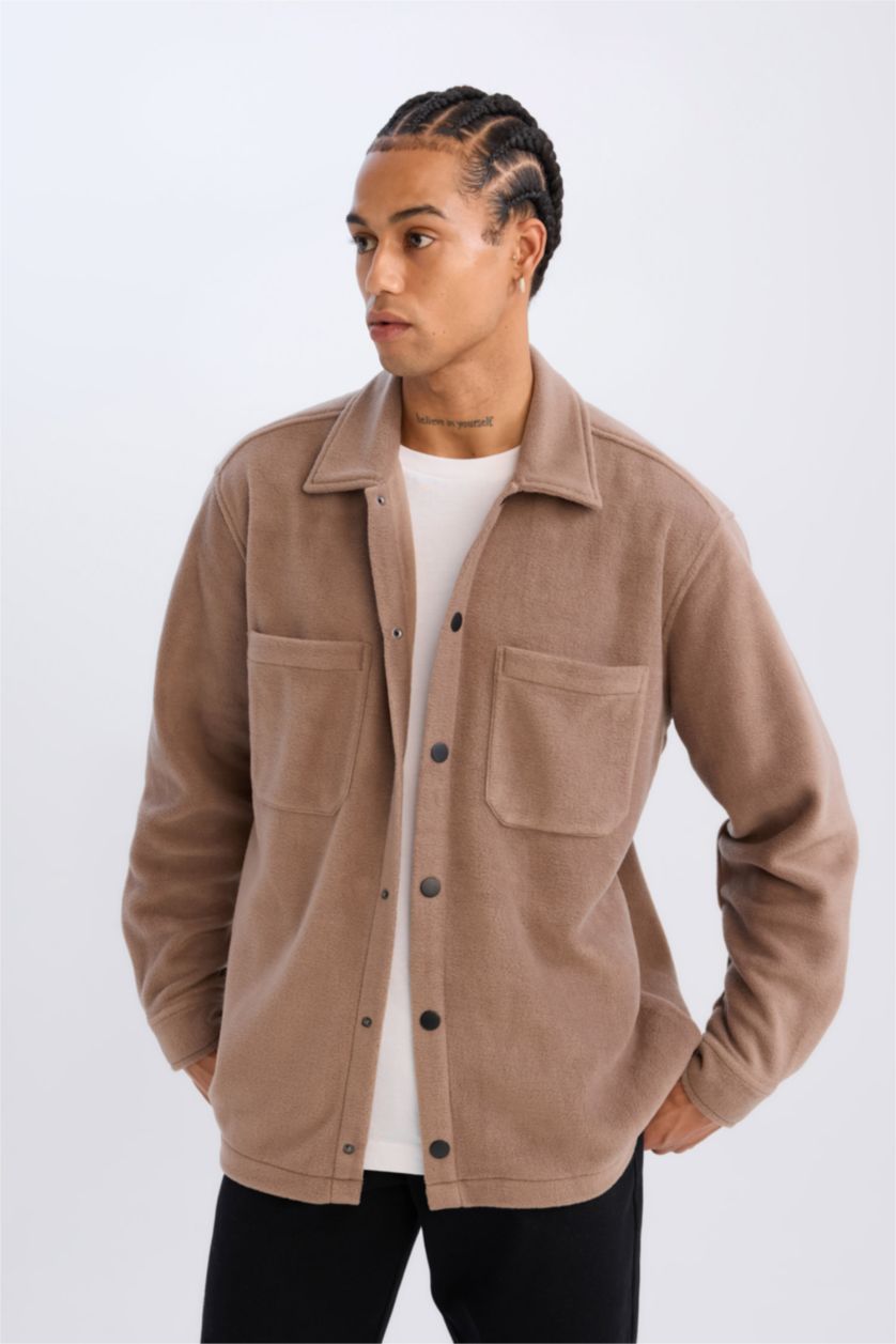 MAN Light Brown Relax Fit Long Sleeve Fleece Shirt