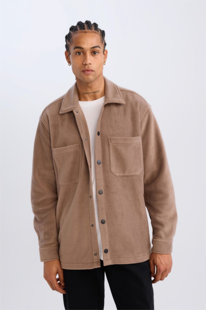 MAN Light Brown Relax Fit Long Sleeve Fleece Shirt