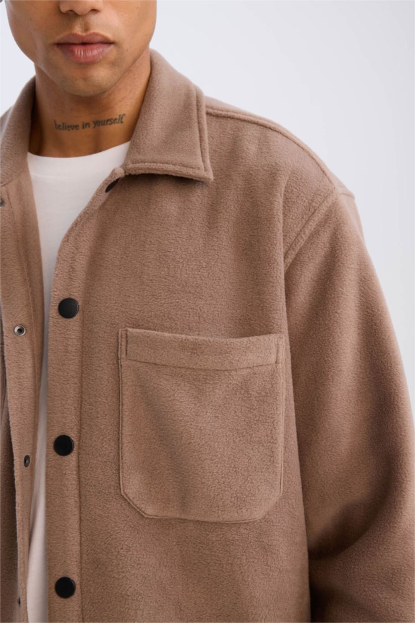 MAN Light Brown Relax Fit Long Sleeve Fleece Shirt