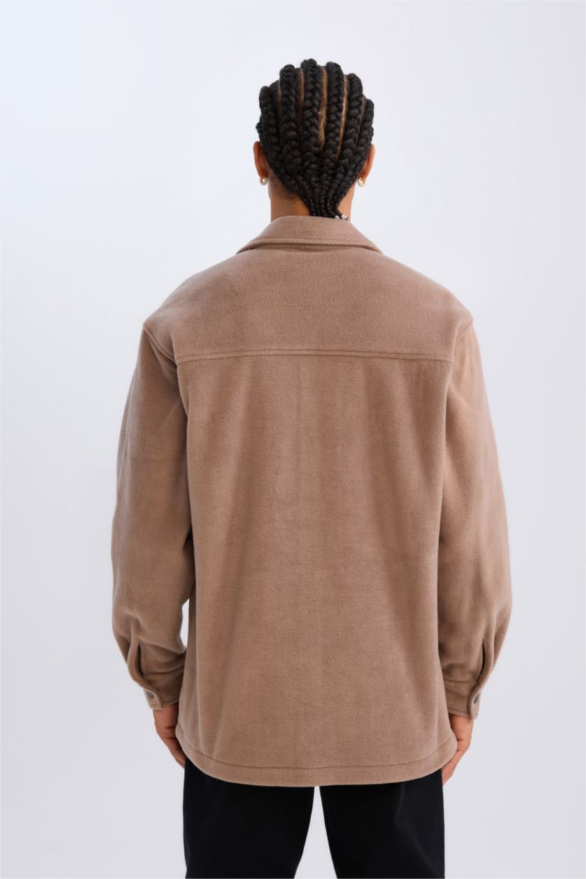 MAN Light Brown Relax Fit Long Sleeve Fleece Shirt