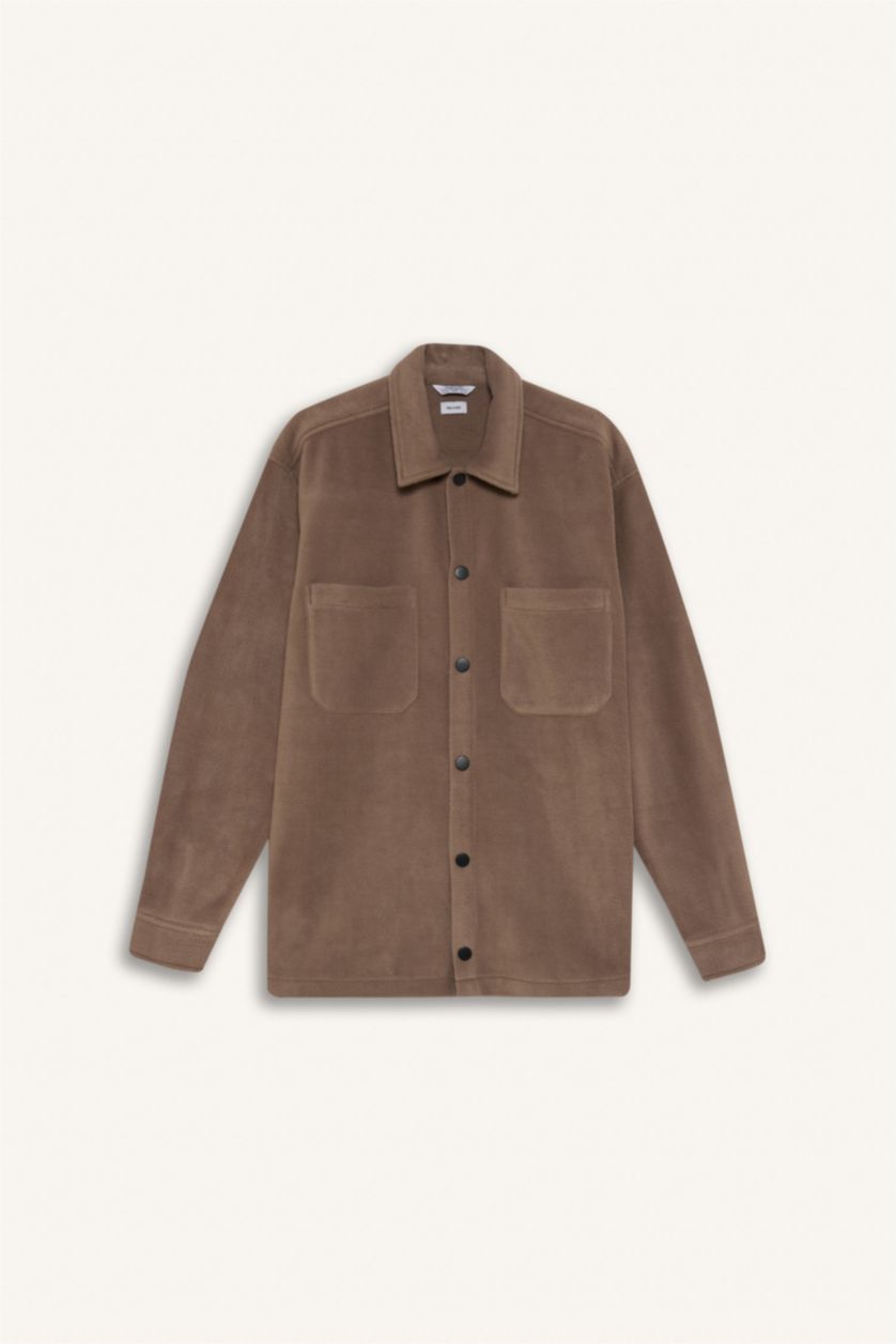 MAN Light Brown Relax Fit Long Sleeve Fleece Shirt