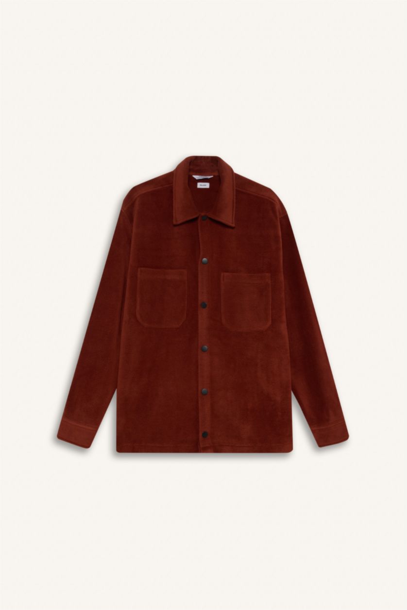 Erkek Bordo Relax Fıt Polar Uzun Kollu Gömlek