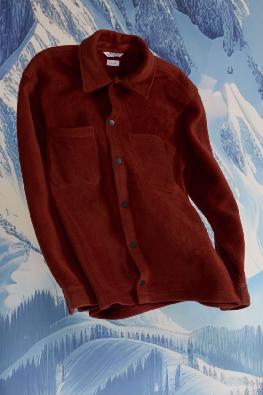 Erkek Bordo Relax Fıt Polar Uzun Kollu Gömlek