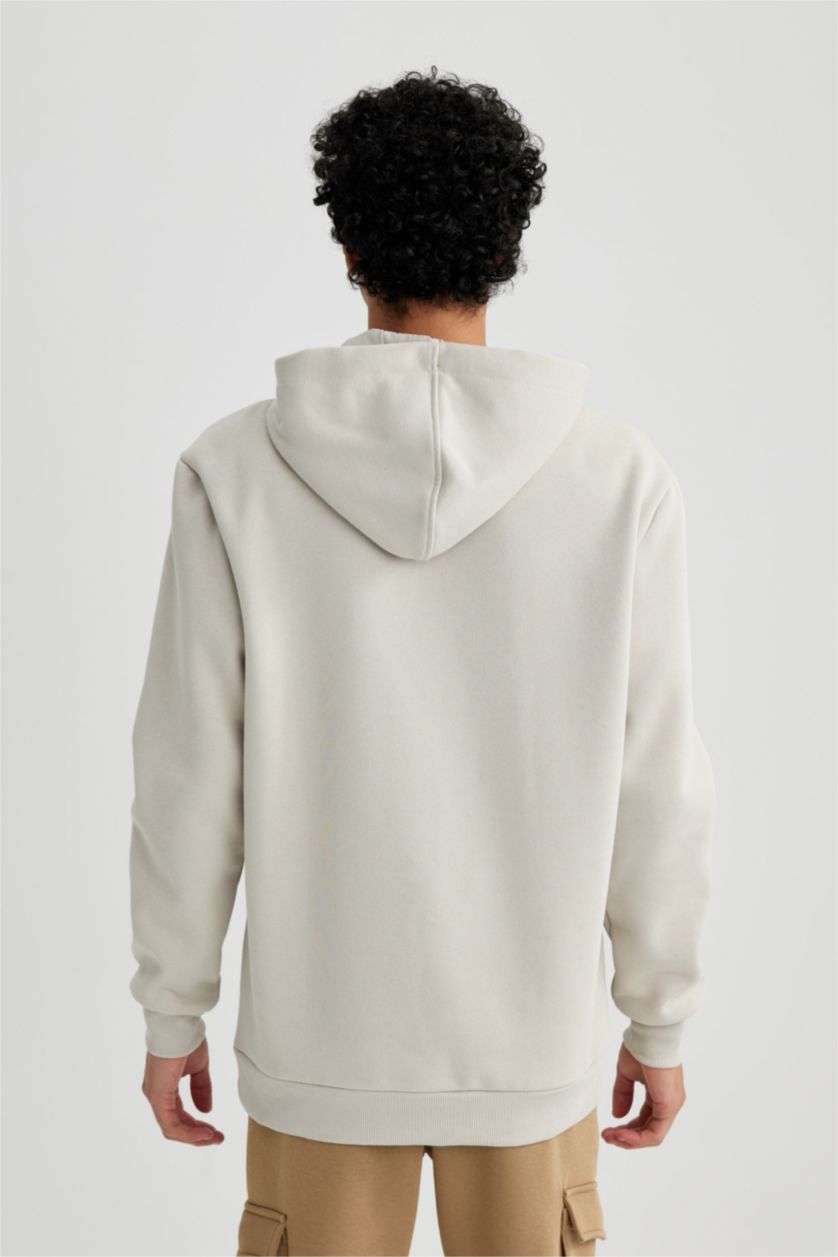 HOMME Beige Sweat- Shirt Coupe Régulière Imprimé Encapuchonné
