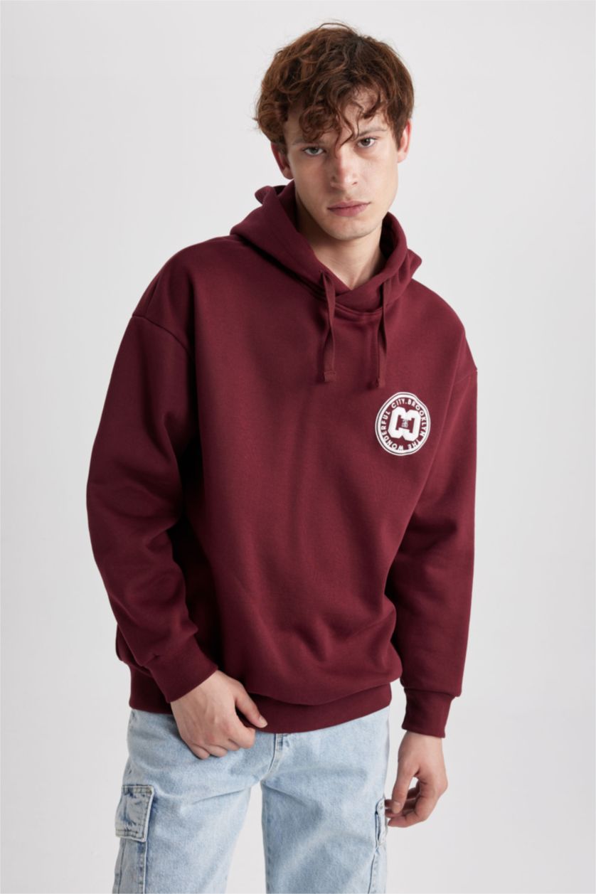 Чоловічий Бордовий Світшот оверсайз з капюшоном з принтом для чоловіків