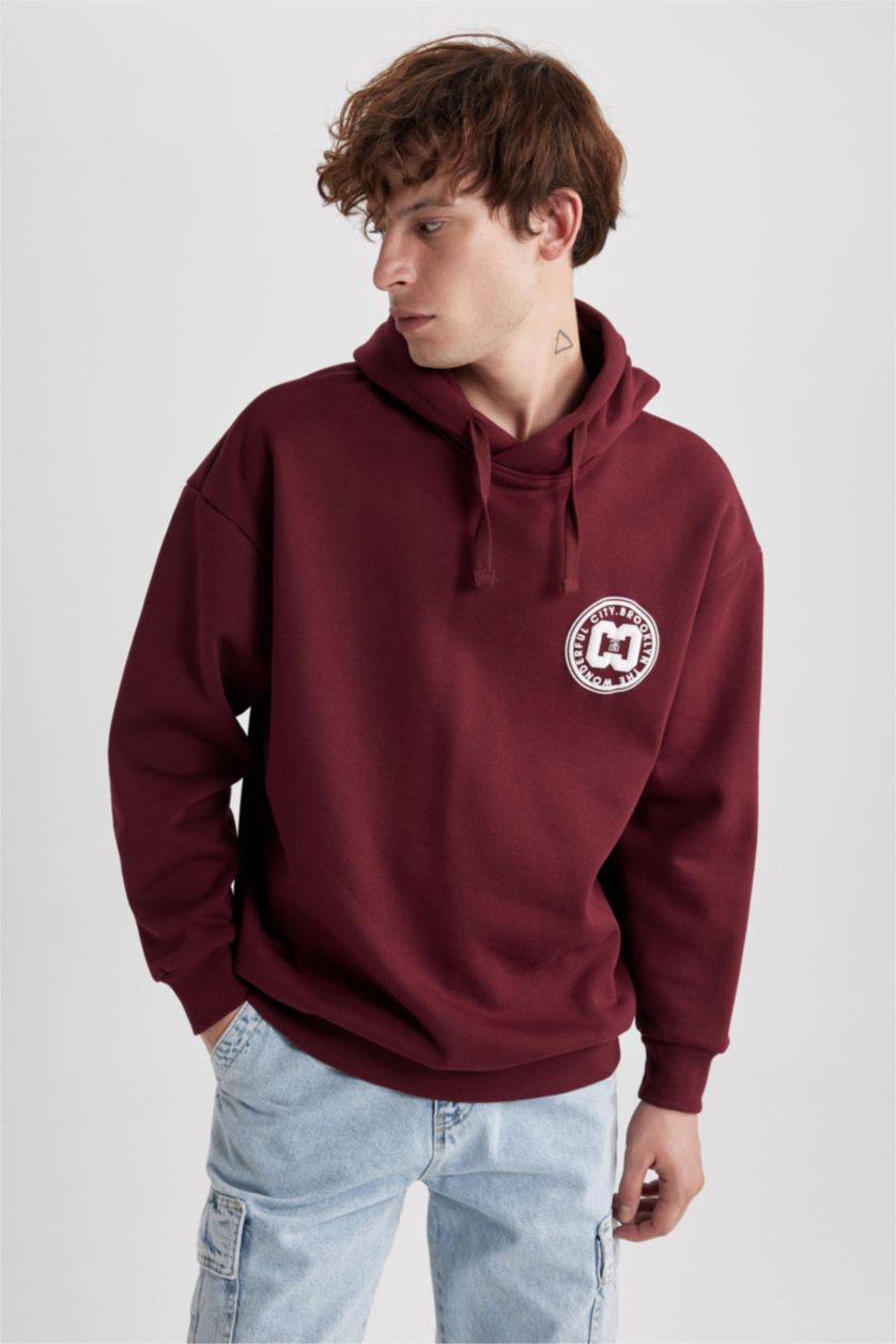 Чоловічий Бордовий Світшот оверсайз з капюшоном з принтом для чоловіків