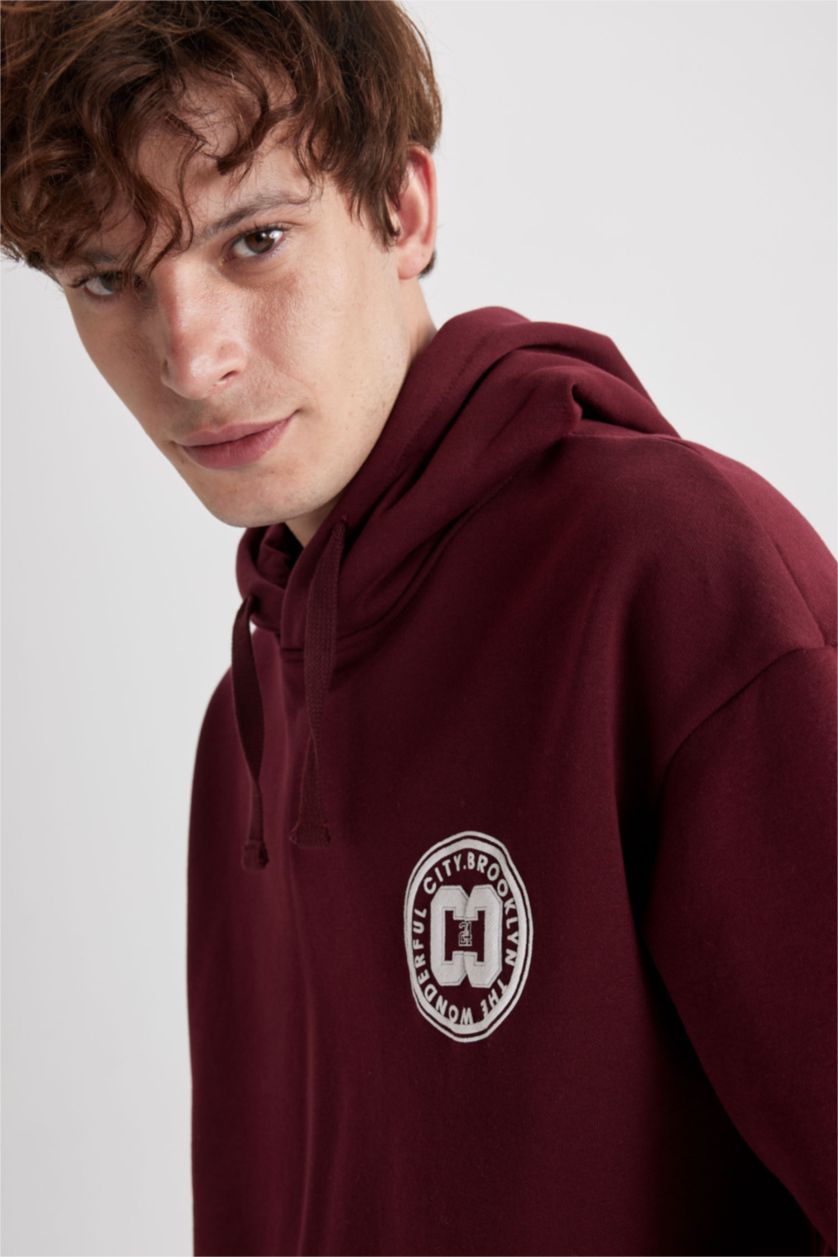 Чоловічий Бордовий Світшот оверсайз з капюшоном з принтом для чоловіків