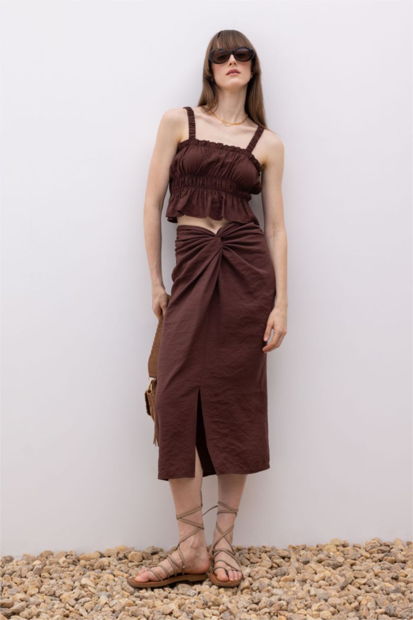 WOMAN Brown Regular Waist Modal Midi Skirt