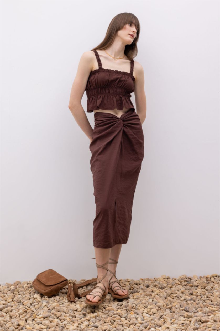 WOMAN Brown Regular Waist Modal Midi Skirt