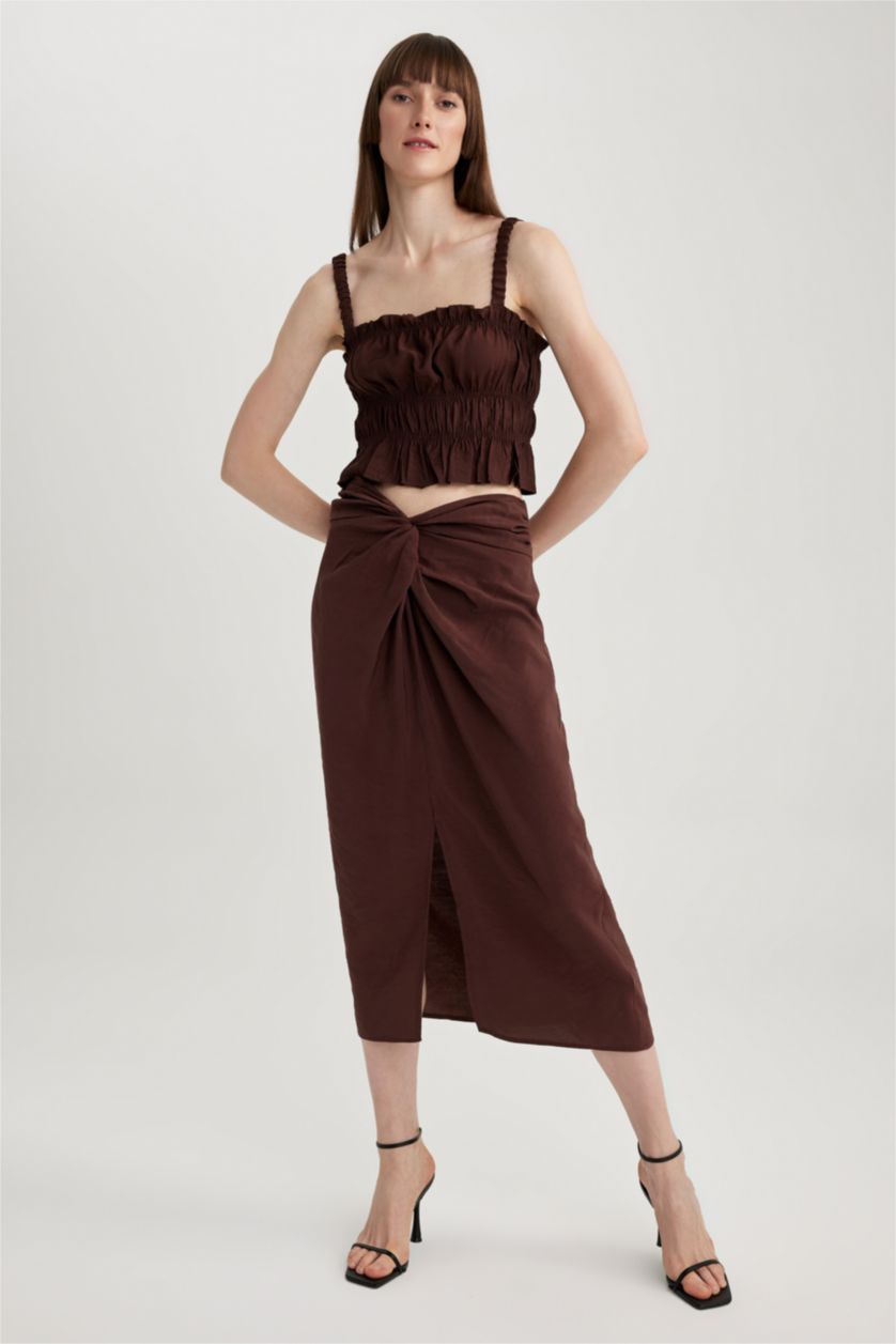 WOMAN Brown Regular Waist Modal Midi Skirt