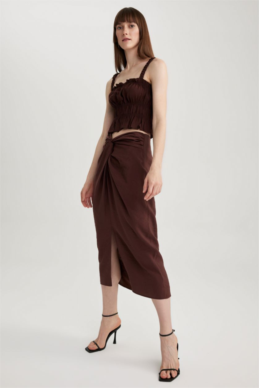 WOMAN Brown Regular Waist Modal Midi Skirt