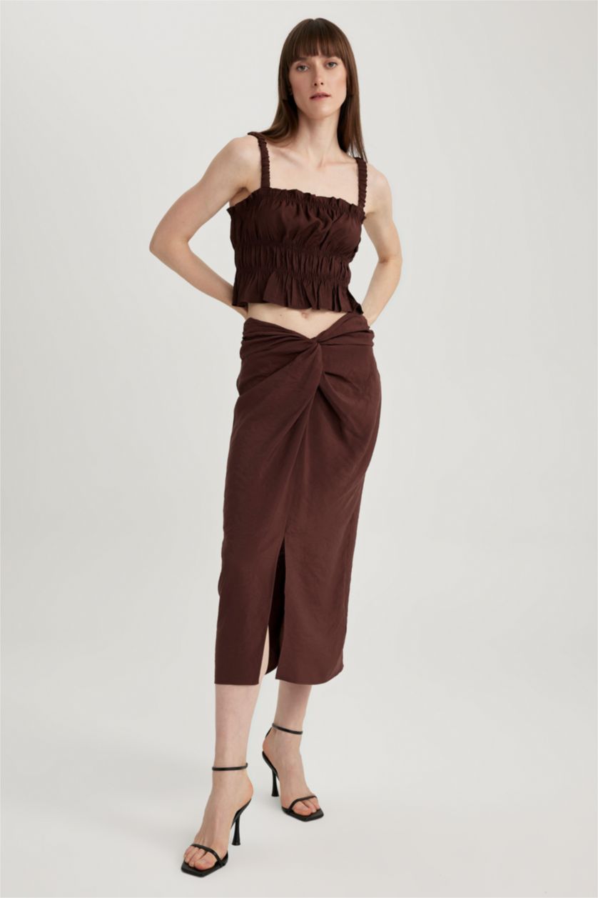 WOMAN Brown Regular Waist Modal Midi Skirt