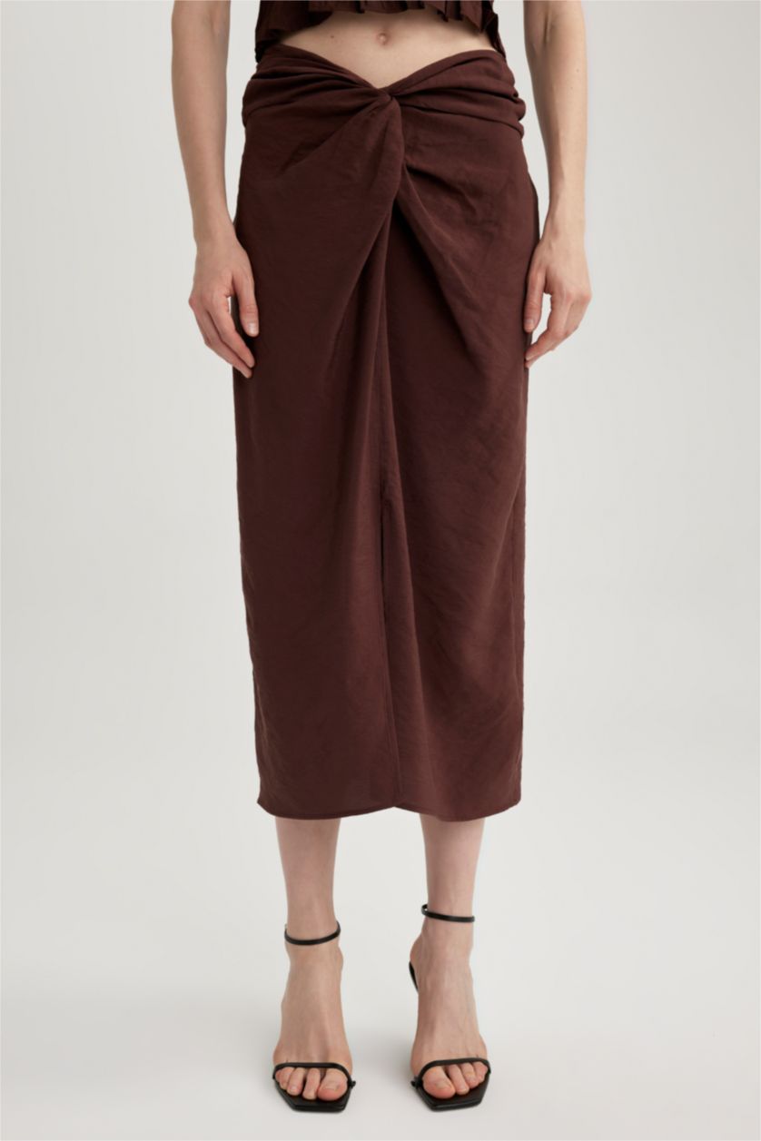 WOMAN Brown Regular Waist Modal Midi Skirt